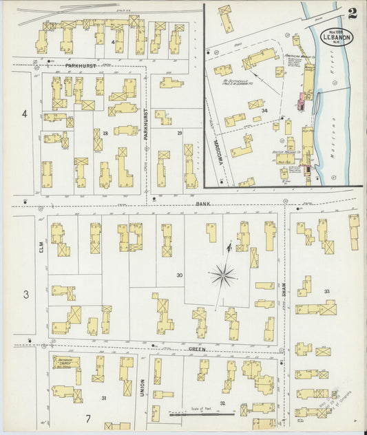 Sanborn Fire Insurance Map from Lebanon, Grafton County, New Hampshire (1899), Sheet #0002 - Historic Sanborn Fire Insurance Map Print, vintage old map wall art, antique decor, genealogy gift, New Hampshire New Hampshire map