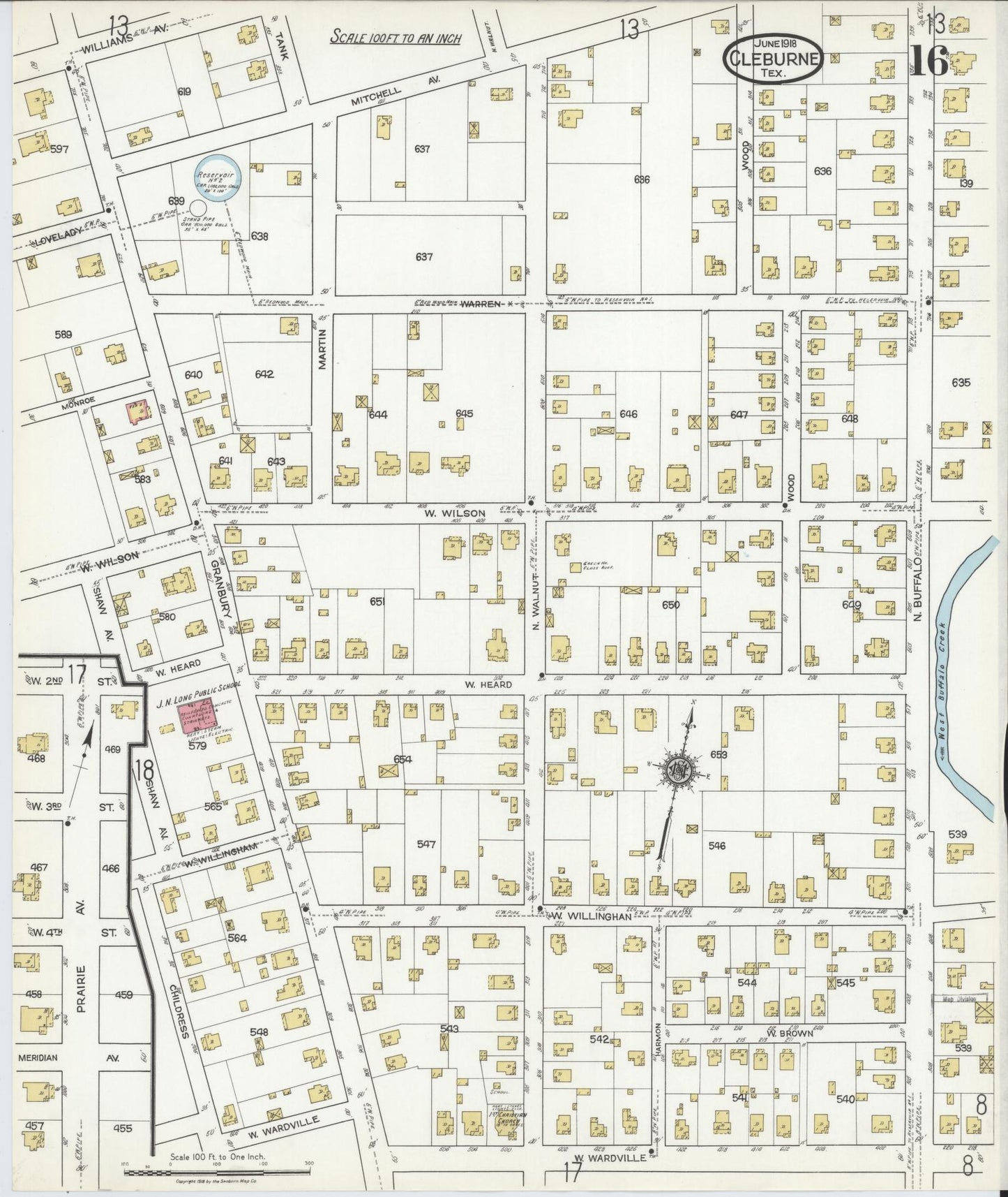 Sanborn Fire Insurance Map from Cleburne, Johnson County, Texas (1918), Sheet #0016 - Historic Sanborn Fire Insurance Map Print, vintage old map wall art, antique decor, genealogy gift, Texas Texas map