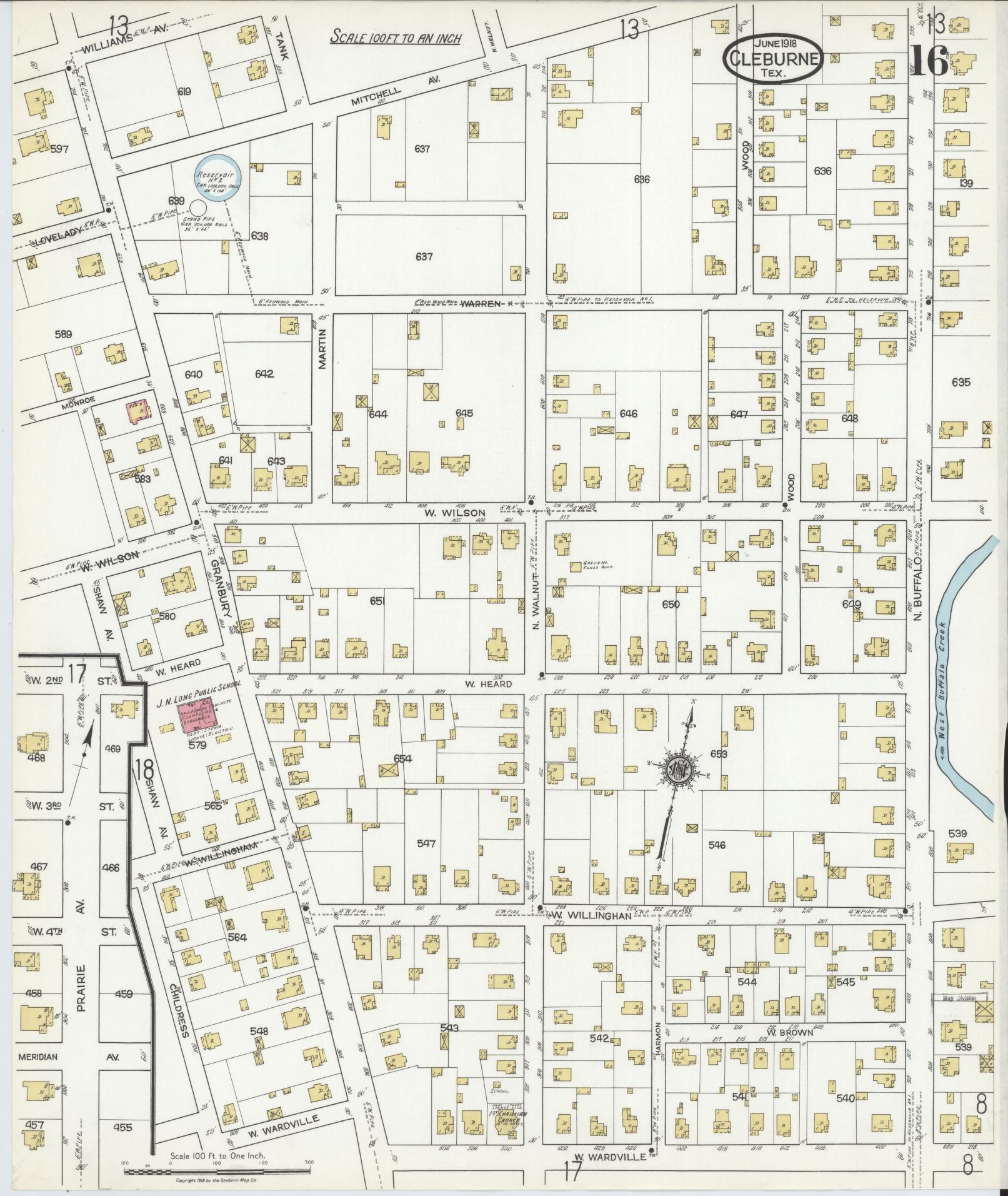 Sanborn Fire Insurance Map from Cleburne, Johnson County, Texas (1918), Sheet #0016 - Historic Sanborn Fire Insurance Map Print, vintage old map wall art, antique decor, genealogy gift, Texas Texas map