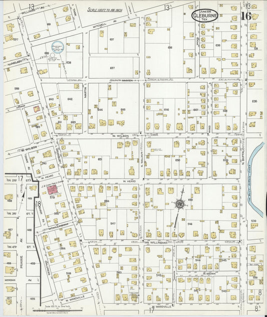 Sanborn Fire Insurance Map from Cleburne, Johnson County, Texas (1918), Sheet #0016 - Historic Sanborn Fire Insurance Map Print, vintage old map wall art, antique decor, genealogy gift, Texas Texas map