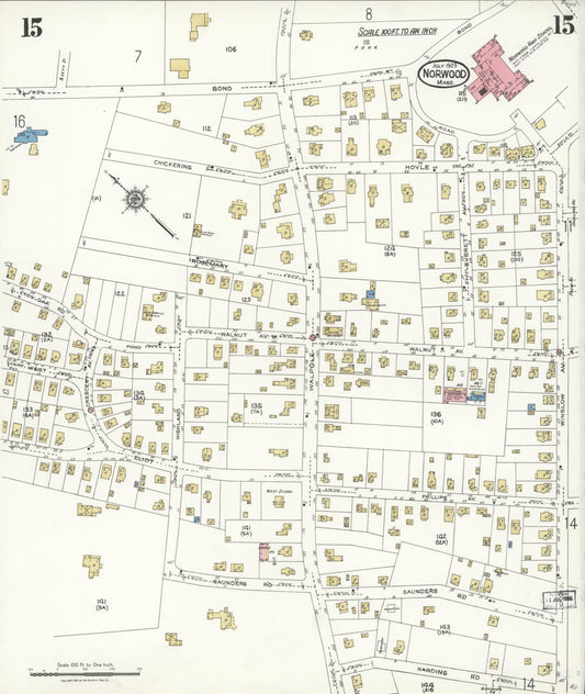 Sanborn Fire Insurance Map from Norwood, Norfolk County, Massachusetts (1923), Sheet #0015 - Historic Sanborn Fire Insurance Map Print, vintage old map wall art, antique decor, genealogy gift, Massachusetts Massachusetts map