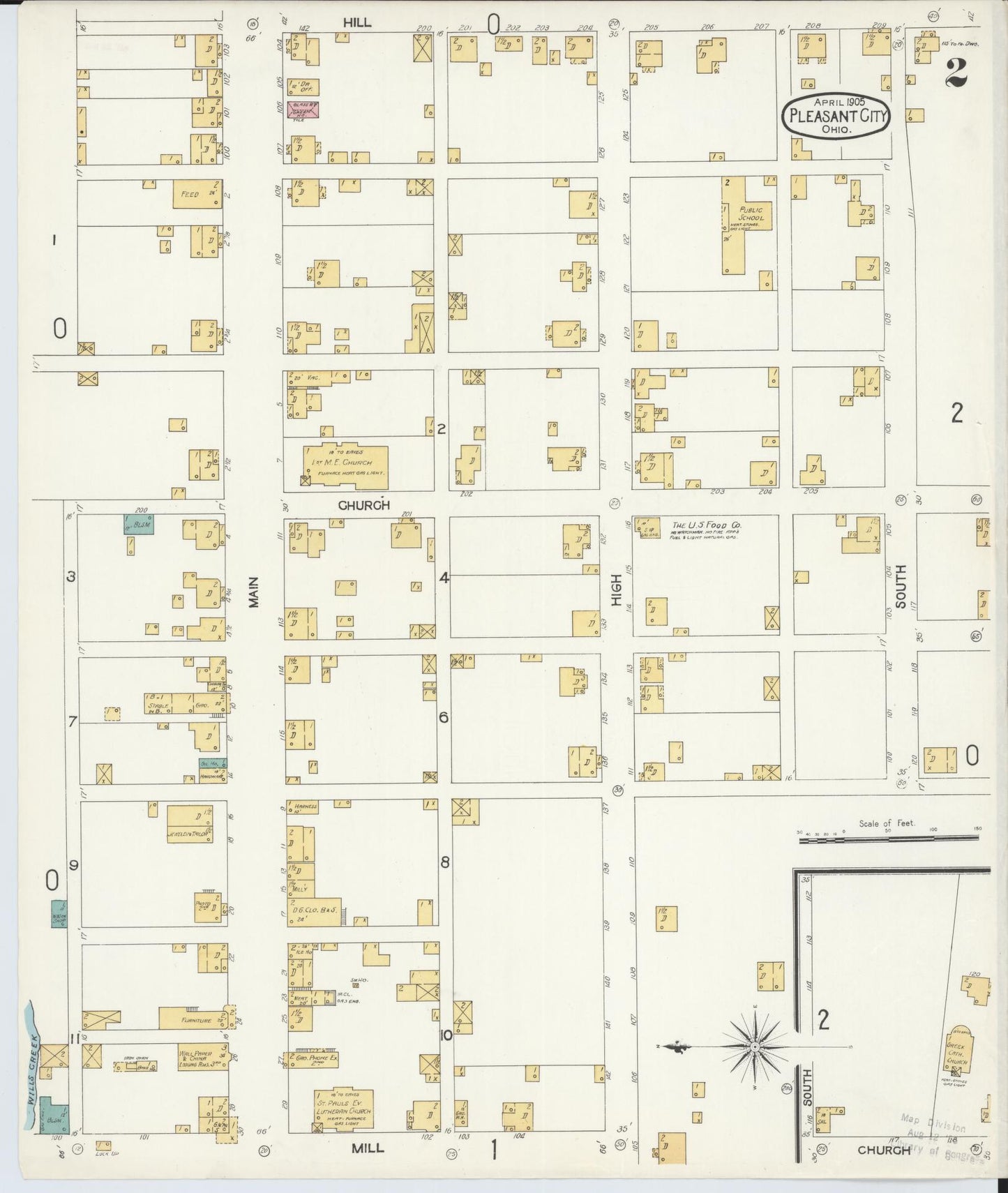 Sanborn Fire Insurance Map from Pleasant City, Guernsey County, Ohio (1905), Sheet #0002 - Historic Sanborn Fire Insurance Map Print, vintage old map wall art, antique decor, genealogy gift, Ohio Ohio map
