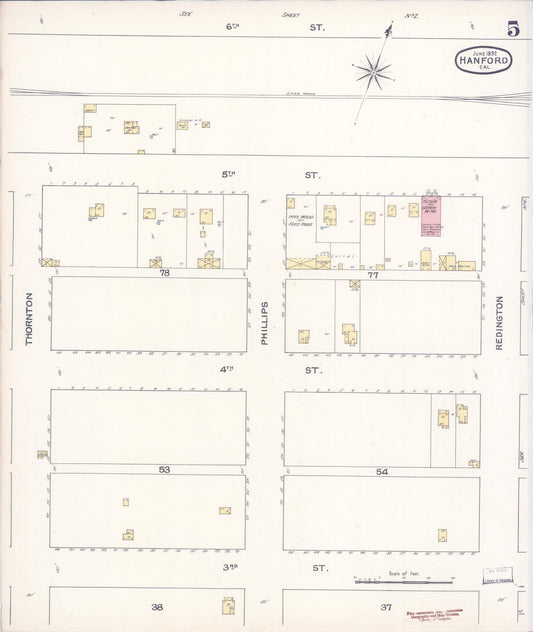 Sanborn Fire Insurance Map from Hanford, Kings County, California (1892), Sheet #0005 - Historic Sanborn Fire Insurance Map Print, vintage old map wall art, antique decor, genealogy gift, California California map