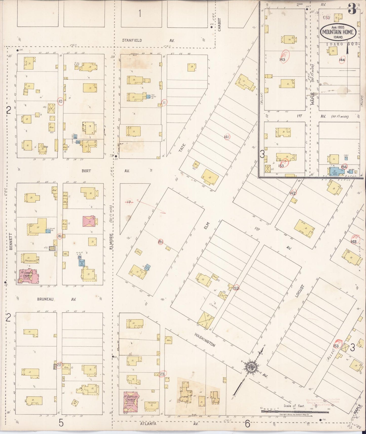 Sanborn Fire Insurance Map from Mountain Home, Elmore County, Idaho (1931), Sheet #0003 - Historic Sanborn Fire Insurance Map Print, vintage old map wall art, antique decor, genealogy gift, Idaho Idaho map