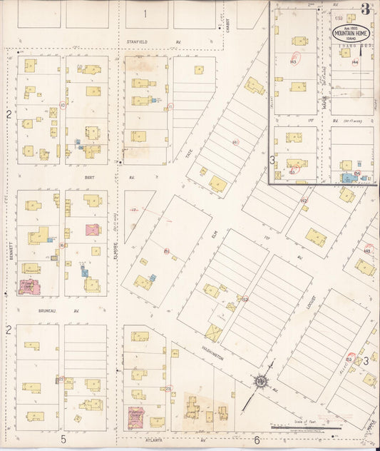 Sanborn Fire Insurance Map from Mountain Home, Elmore County, Idaho (1931), Sheet #0003 - Historic Sanborn Fire Insurance Map Print, vintage old map wall art, antique decor, genealogy gift, Idaho Idaho map