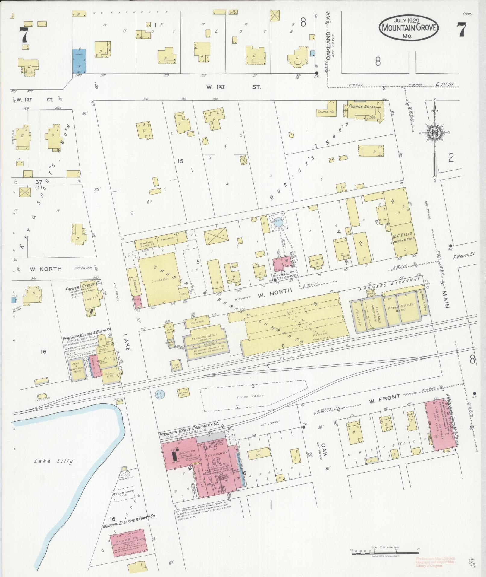 Sanborn Fire Insurance Map from Mountain Grove, Wright County, Missouri (1929), Sheet #0007 - Complete Map Set gallery image, historic Sanborn map, vintage wall art, Missouri Missouri