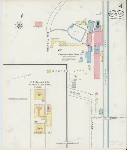 Sanborn Fire Insurance Map from Royersford, Montgomery County, Pennsylvania (1895), Sheet #0004 - Historic Sanborn Fire Insurance Map Print, vintage old map wall art, antique decor, genealogy gift, Pennsylvania Pennsylvania map