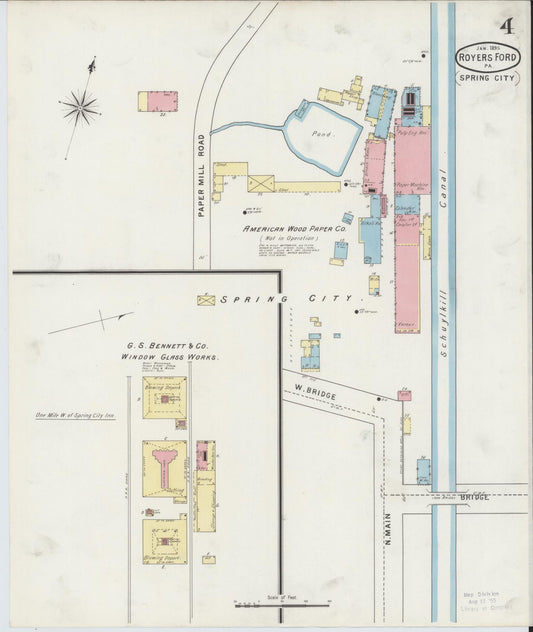 Sanborn Fire Insurance Map from Royersford, Montgomery County, Pennsylvania (1895), Sheet #0004 - Historic Sanborn Fire Insurance Map Print, vintage old map wall art, antique decor, genealogy gift, Pennsylvania Pennsylvania map