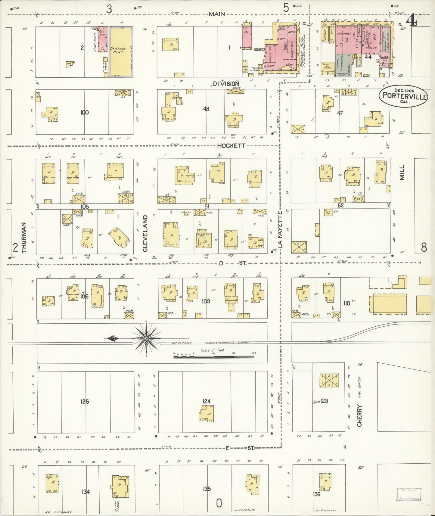 Sanborn Fire Insurance Map from Porterville, Tulare County, California (1906), Sheet #0004 - Complete Map Set gallery image, historic Sanborn map, vintage wall art, California California