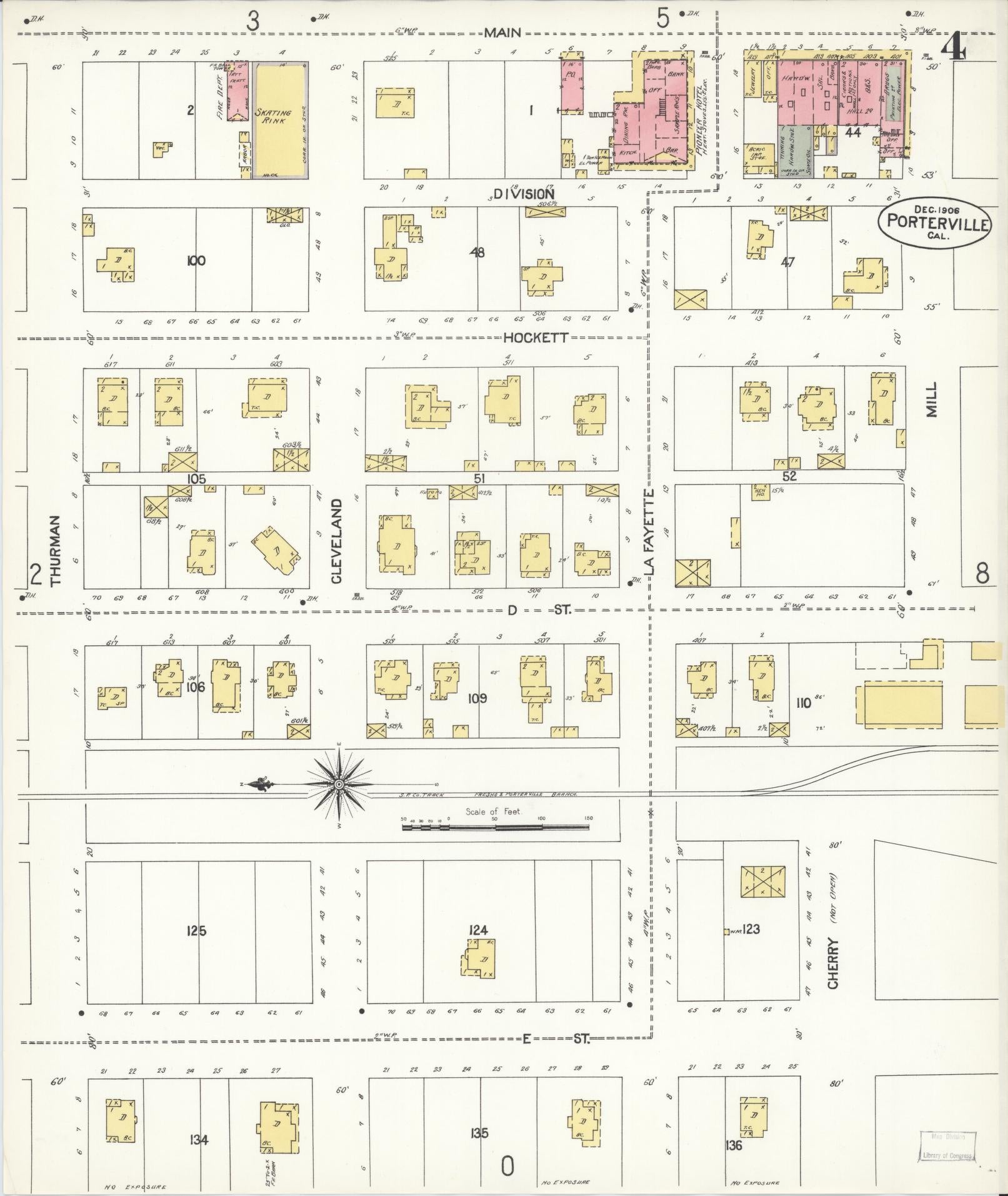 Sanborn Fire Insurance Map from Porterville, Tulare County, California (1906), Sheet #0004 - Complete Map Set gallery image, historic Sanborn map, vintage wall art, California California