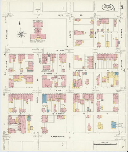Sanborn Fire Insurance Map from Media, Delaware County, Pennsylvania (1907), Sheet #0003 - Complete Map Set gallery image, historic Sanborn map, vintage wall art, Pennsylvania Pennsylvania