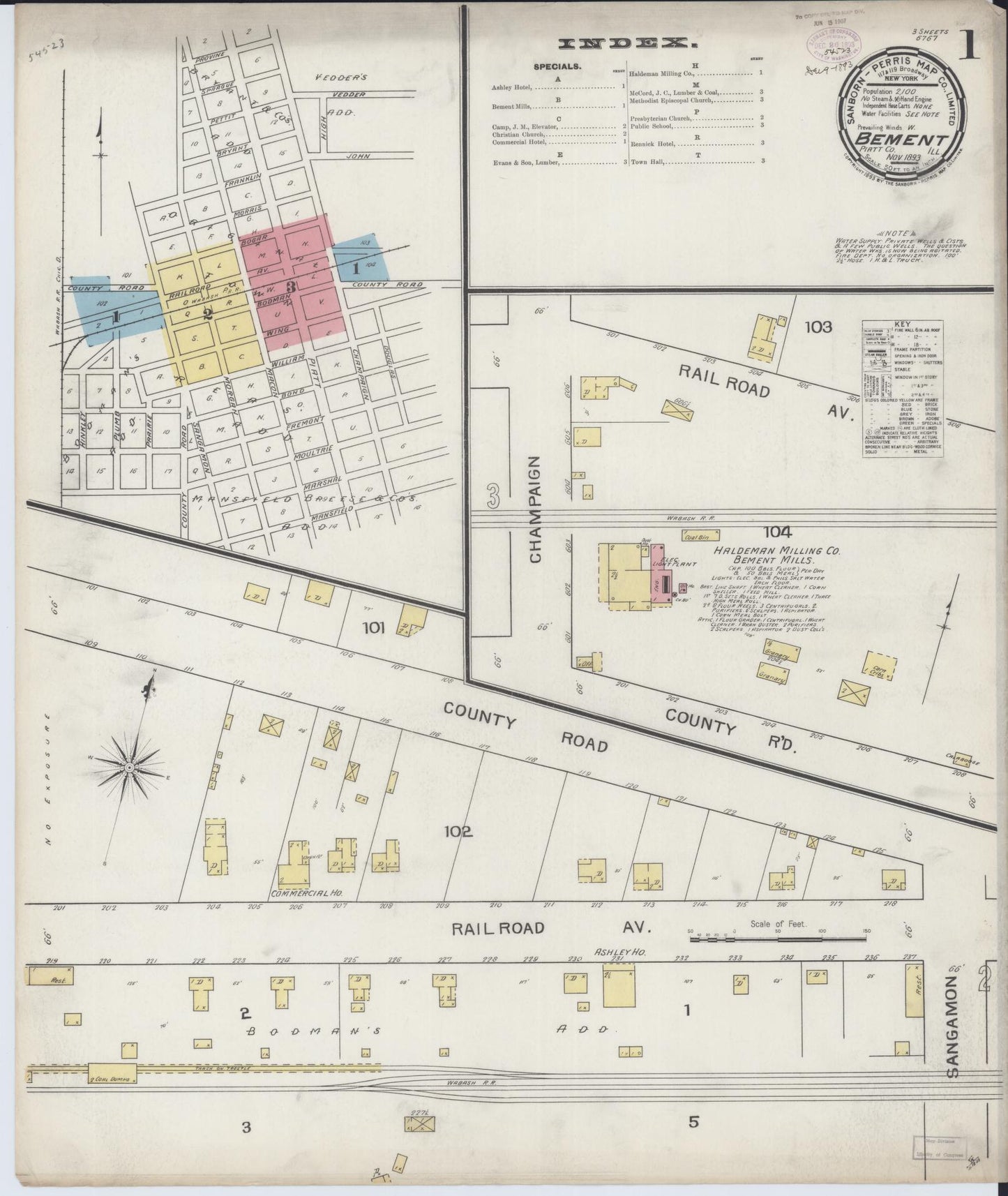 Sanborn Fire Insurance Map from Bement, Piatt County, Illinois (1893), Sheet #0001 - Complete Map Set gallery image, historic Sanborn map, vintage wall art, Illinois Illinois