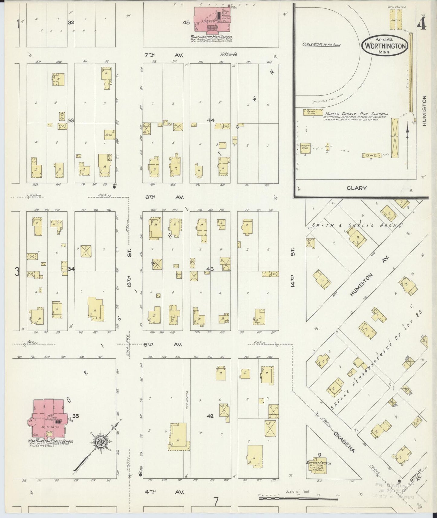 Sanborn Fire Insurance Map from Worthington, Nobles County, Minnesota (1913), Sheet #0004 - Complete Map Set gallery image, historic Sanborn map, vintage wall art, Minnesota Minnesota