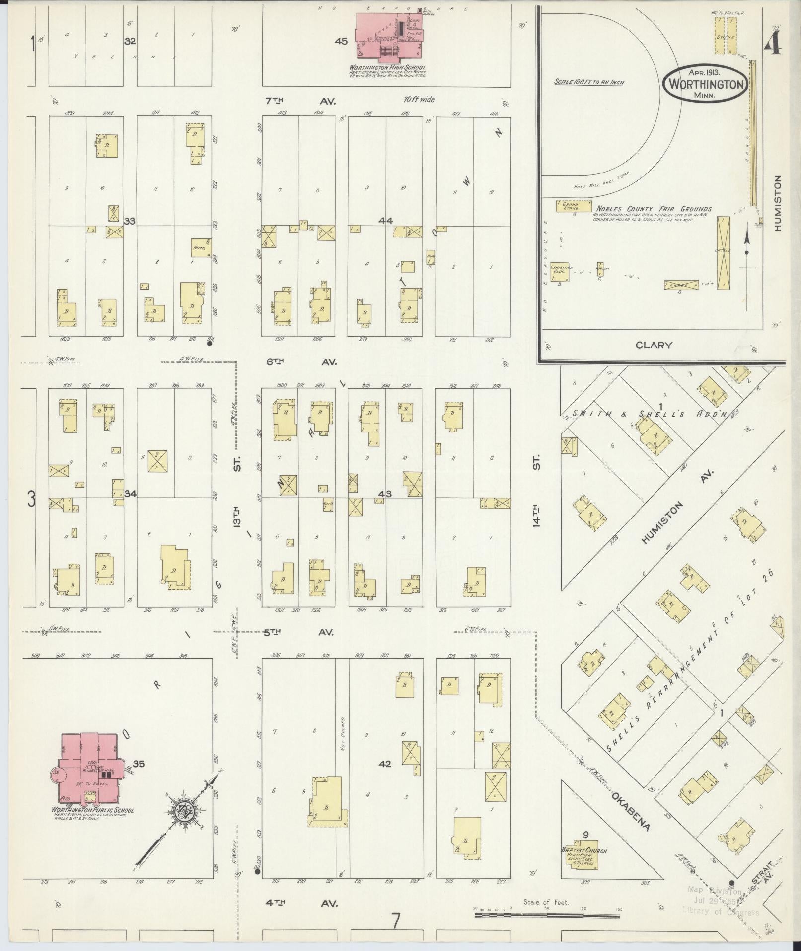 Sanborn Fire Insurance Map from Worthington, Nobles County, Minnesota (1913), Sheet #0004 - Complete Map Set gallery image, historic Sanborn map, vintage wall art, Minnesota Minnesota