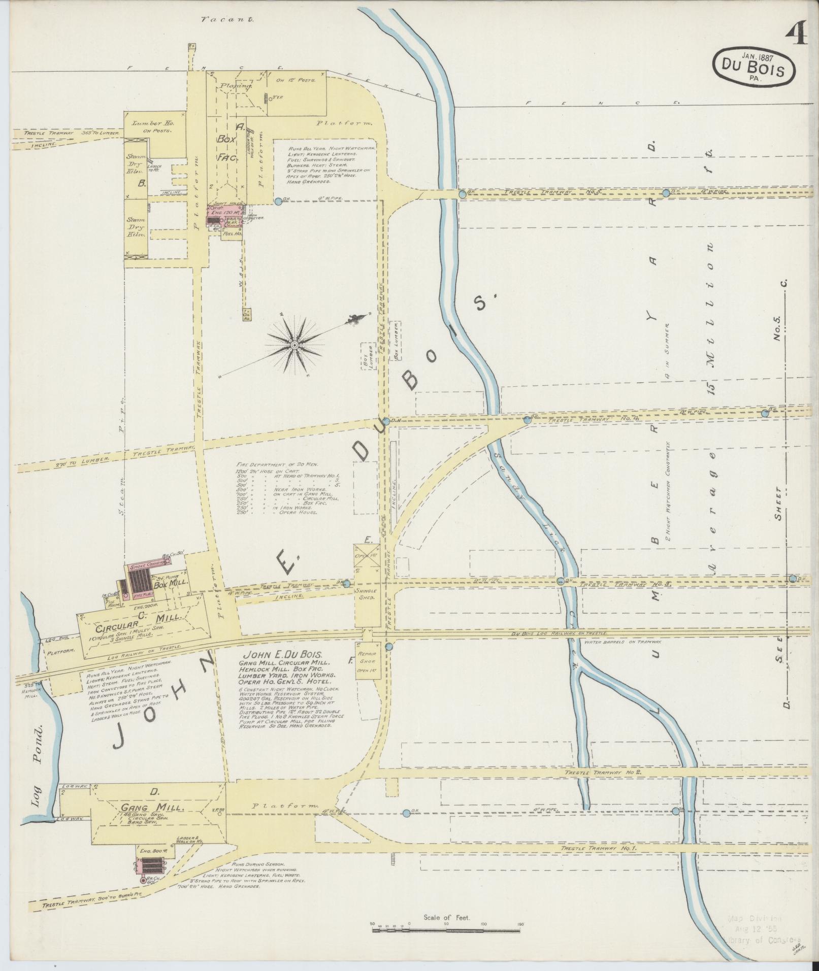 Sanborn Fire Insurance Map from Du Bois, Clearfield County, Pennsylvania (1887), Sheet #0004 - Historic Sanborn Fire Insurance Map Print, vintage old map wall art, antique decor, genealogy gift, Pennsylvania Pennsylvania map