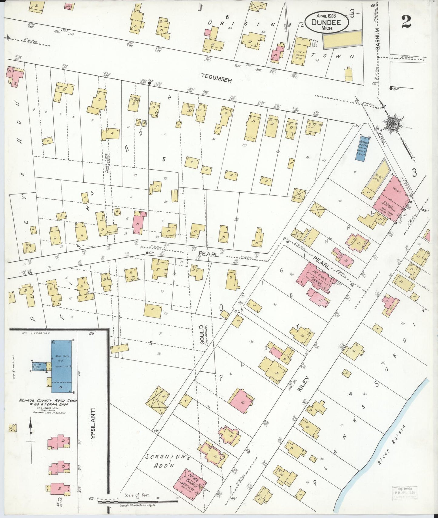 Sanborn Fire Insurance Map from Dundee, Monroe County, Michigan (1923), Sheet #0002 - Historic Sanborn Fire Insurance Map Print, vintage old map wall art, antique decor, genealogy gift, Michigan Michigan map