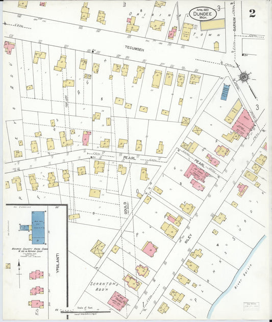 Sanborn Fire Insurance Map from Dundee, Monroe County, Michigan (1923), Sheet #0002 - Historic Sanborn Fire Insurance Map Print, vintage old map wall art, antique decor, genealogy gift, Michigan Michigan map