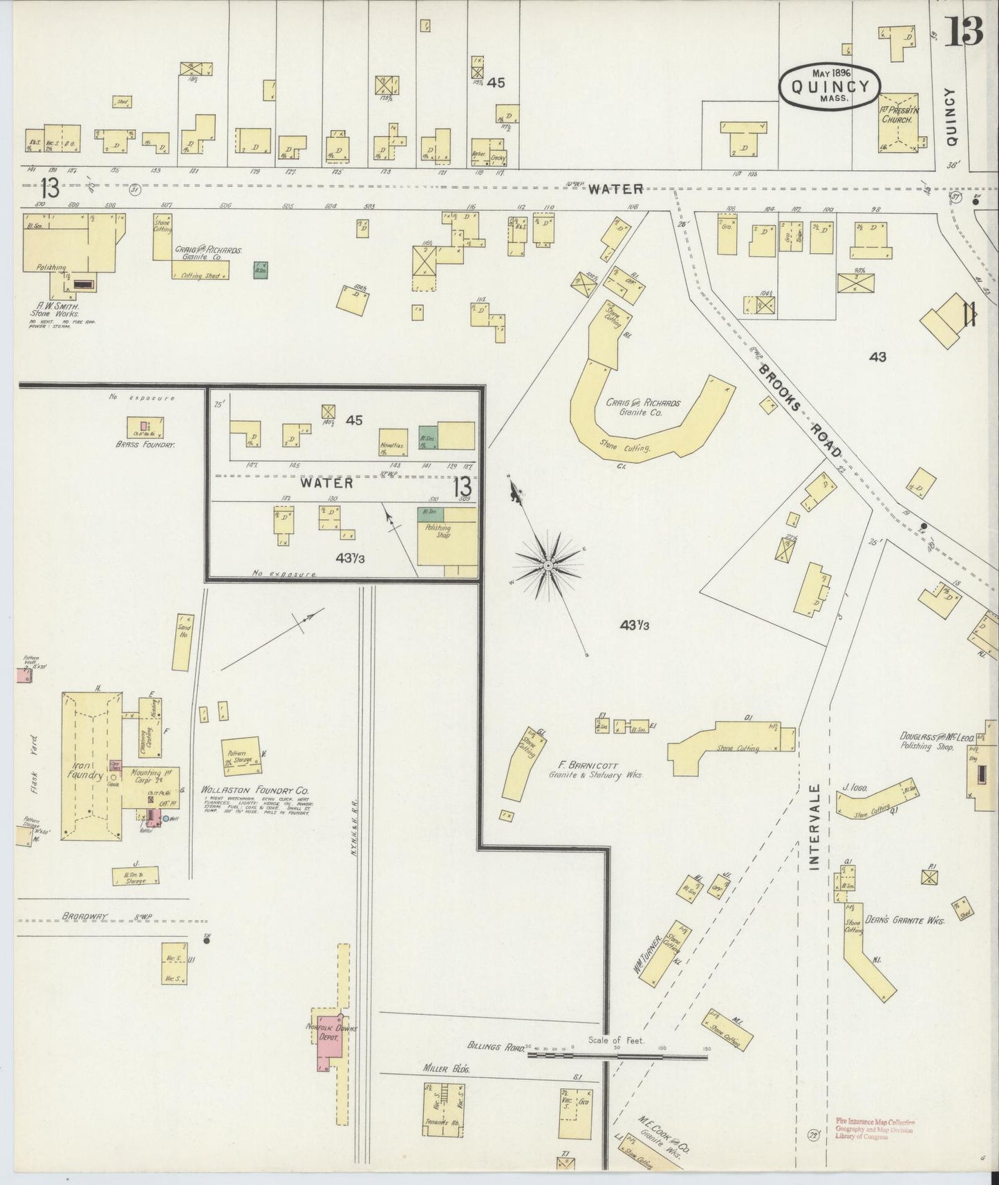 Sanborn Fire Insurance Map from Quincy, Norfolk County, Massachusetts (1896), Sheet #0013 - Complete Map Set gallery image, historic Sanborn map, vintage wall art, Massachusetts Massachusetts