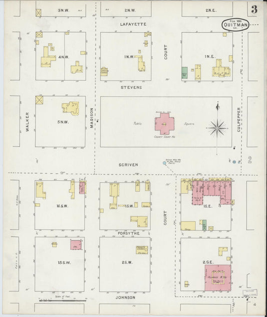Sanborn Fire Insurance Map from Quitman, Brooks County, Georgia (1895), Sheet #0003 - Historic Sanborn Fire Insurance Map Print, vintage old map wall art, antique decor, genealogy gift, Georgia Georgia map