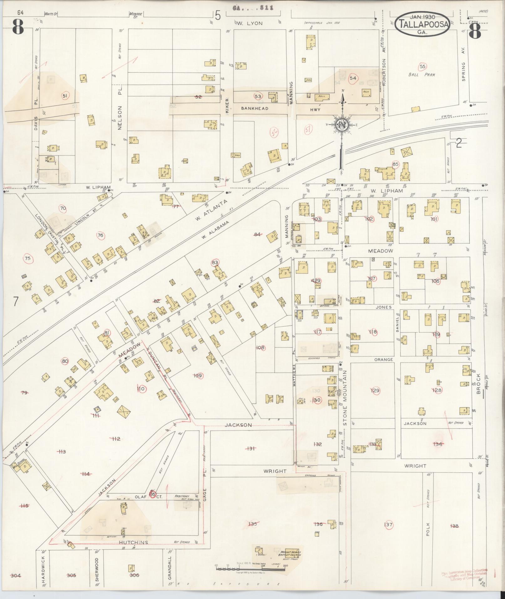 Sanborn Fire Insurance Map from Tallapoosa, Haralson County, Georgia (1939), Sheet #0008 - Complete Map Set gallery image, historic Sanborn map, vintage wall art, Georgia Georgia