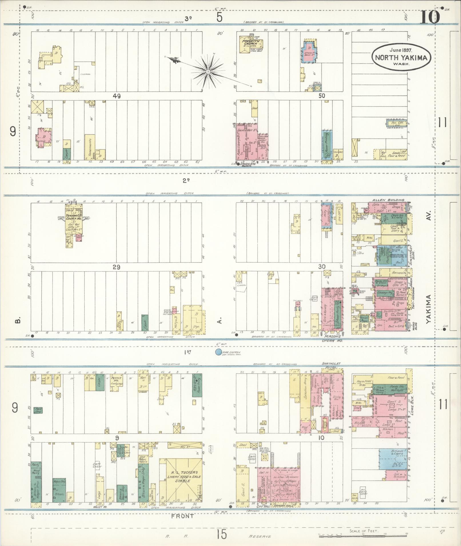 Sanborn Fire Insurance Map from North Yakima, Yakima County, Washington (1897), Sheet #0010 - Complete Map Set gallery image, historic Sanborn map, vintage wall art, Washington Washington