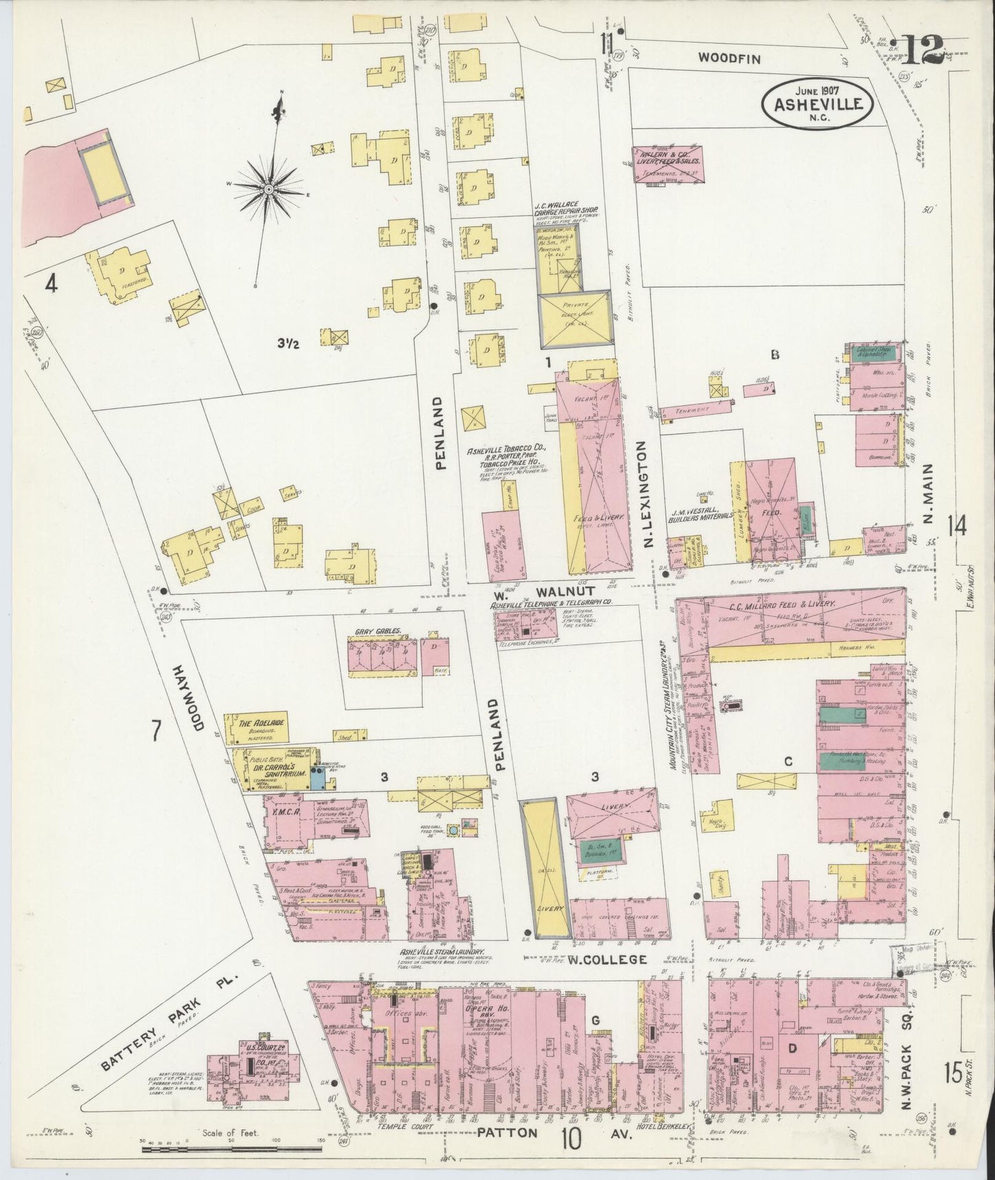 Sanborn Fire Insurance Map from Asheville, Buncombe County, North Carolina (1907), Sheet #0012 - Complete Map Set gallery image, historic Sanborn map, vintage wall art, North Carolina North Carolina
