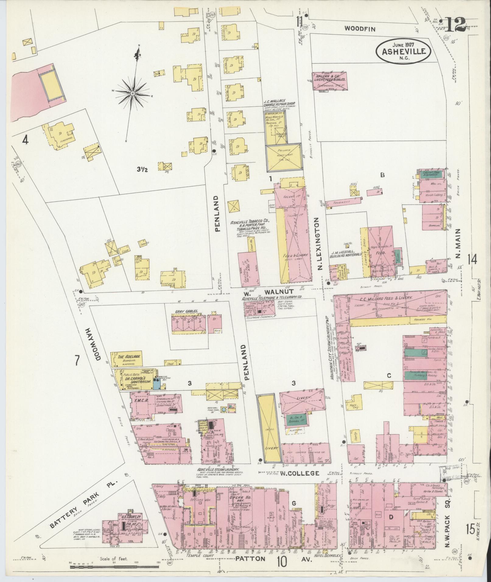 Sanborn Fire Insurance Map from Asheville, Buncombe County, North Carolina (1907), Sheet #0012 - Complete Map Set gallery image, historic Sanborn map, vintage wall art, North Carolina North Carolina