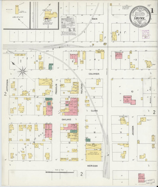Sanborn Fire Insurance Map from Colfax, Clinton County, Indiana (1902), Sheet #0001 - Historic Sanborn Fire Insurance Map Print, vintage old map wall art, antique decor, genealogy gift, Indiana Indiana map