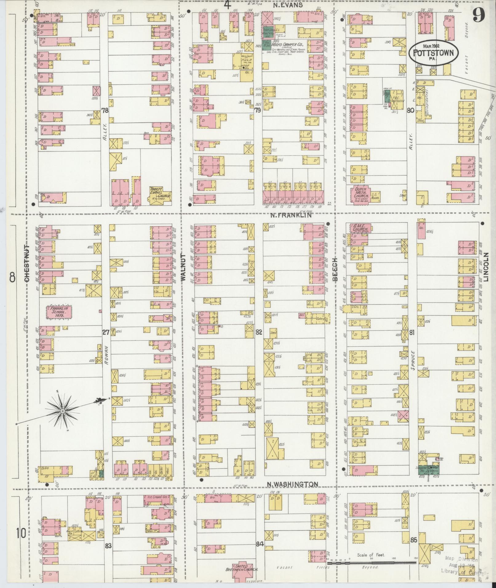 Sanborn Fire Insurance Map from Pottstown, Montgomery County, Pennsylvania (1902), Sheet #0009 - Complete Map Set gallery image, historic Sanborn map, vintage wall art, Pennsylvania Pennsylvania