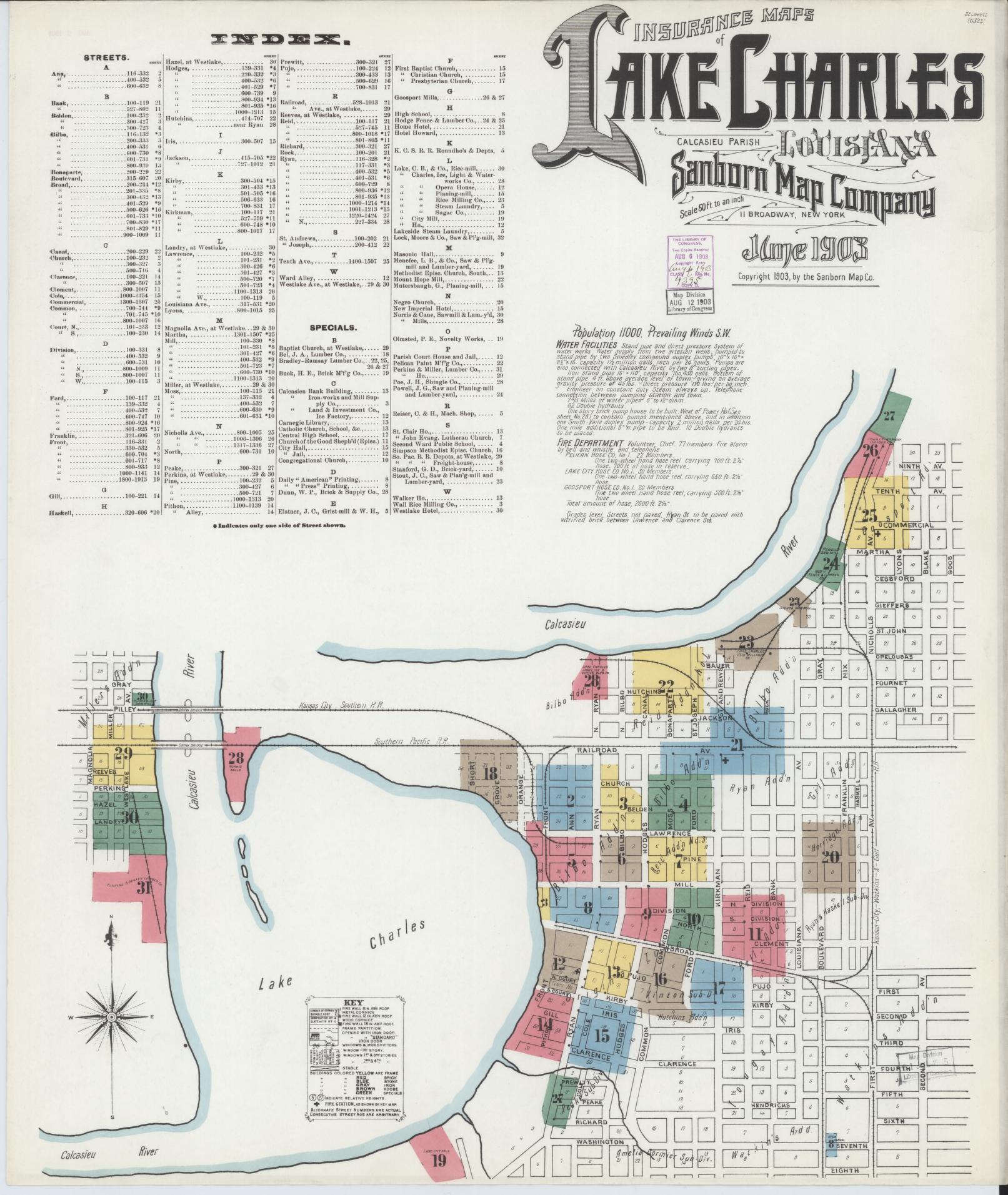 Sanborn Fire Insurance Map from Lake Charles, Calcasieu Parish, Louisiana. (1903) – Historic Sanborn Fire Insurance Map Print