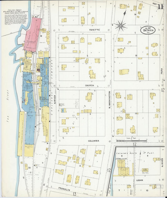 Sanborn Fire Insurance Map from Batavia, Kane County, Illinois (1907), Sheet #0011 - Historic Sanborn Fire Insurance Map Print, vintage old map wall art, antique decor, genealogy gift, Illinois Illinois map