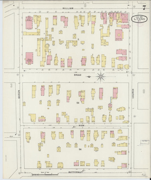 Sanborn Fire Insurance Map from Lyons, Wayne County, New York (1894), Sheet #0007 - Historic Sanborn Fire Insurance Map Print, vintage old map wall art, antique decor, genealogy gift, New York New York map