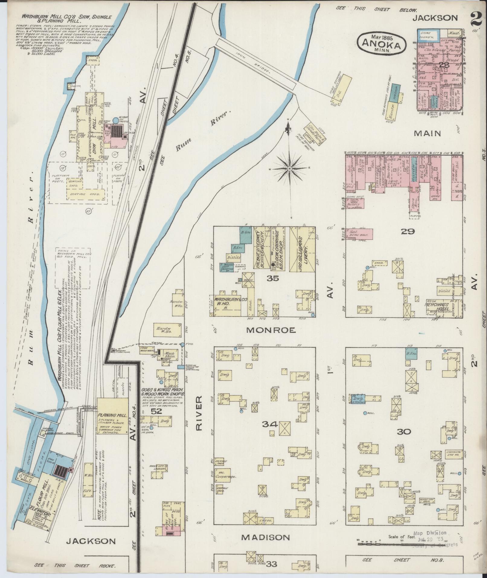 Sanborn Fire Insurance Map from Anoka, Anoka County, Minnesota (1885), Sheet #0002 - Historic Sanborn Fire Insurance Map Print, vintage old map wall art, antique decor, genealogy gift, Minnesota Minnesota map