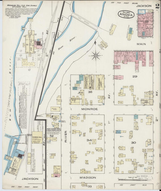 Sanborn Fire Insurance Map from Anoka, Anoka County, Minnesota (1885), Sheet #0002 - Historic Sanborn Fire Insurance Map Print, vintage old map wall art, antique decor, genealogy gift, Minnesota Minnesota map