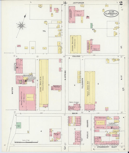 Sanborn Fire Insurance Map from Clarksville, Montgomery County, Tennessee (1898), Sheet #0002 - Historic Sanborn Fire Insurance Map Print, vintage old map wall art, antique decor, genealogy gift, Tennessee Tennessee map