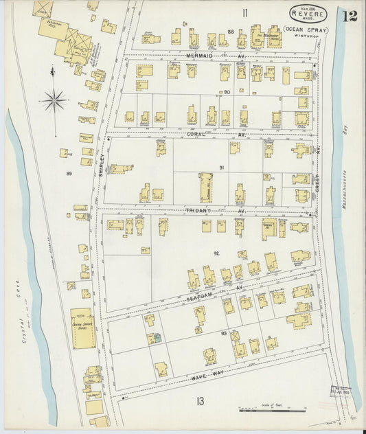 Sanborn Fire Insurance Map from Revere, Suffolk County, Massachusetts (1896), Sheet #0012 - Historic Sanborn Fire Insurance Map Print, vintage old map wall art, antique decor, genealogy gift, Massachusetts Massachusetts map