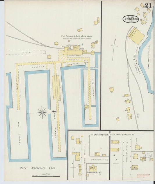 Sanborn Fire Insurance Map from Ludington, Mason County, Michigan (1895), Sheet #0021 - Historic Sanborn Fire Insurance Map Print, vintage old map wall art, antique decor, genealogy gift, Michigan Michigan map