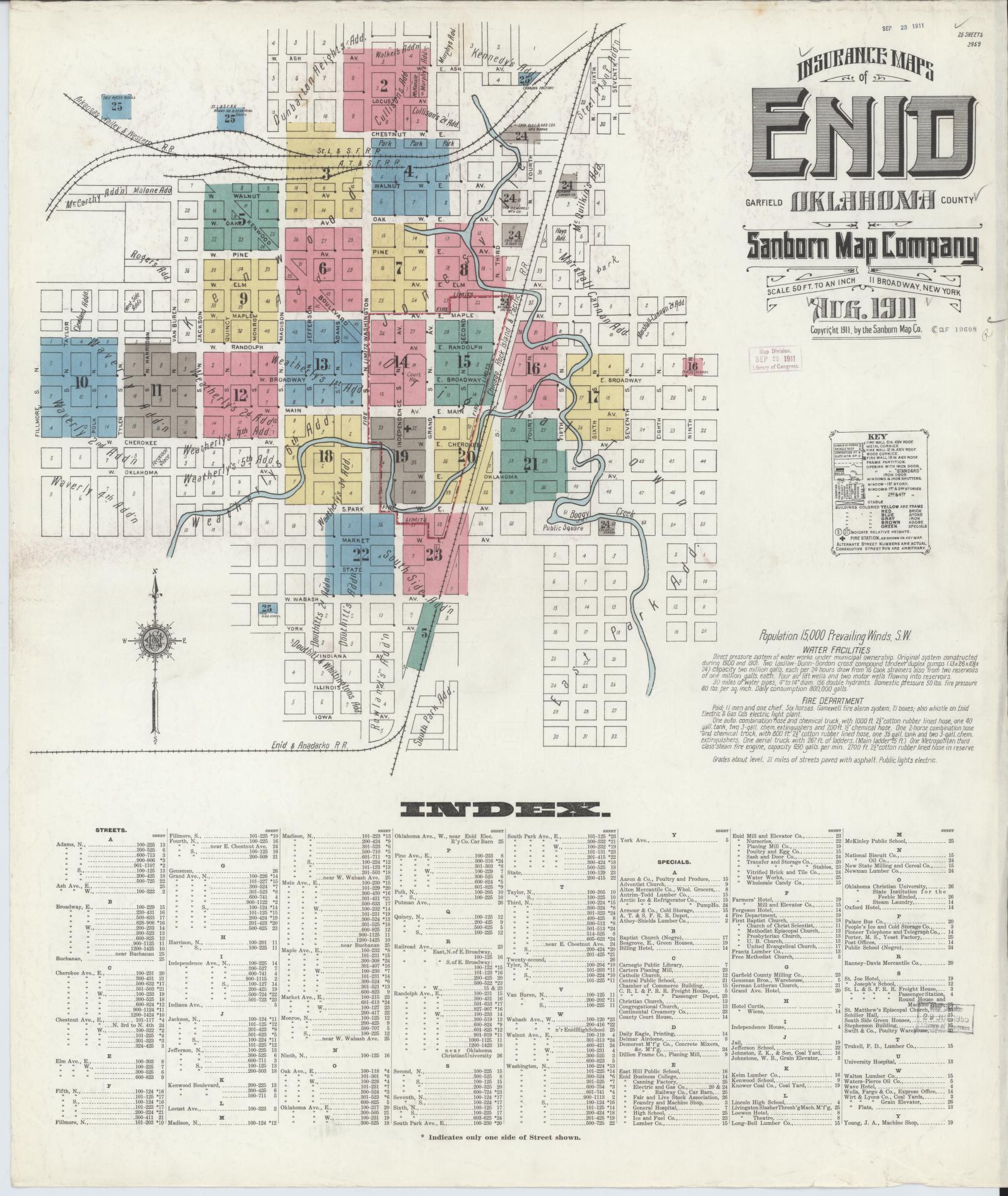Sanborn Fire Insurance Map from Enid, Garfield County, Oklahoma. (1911) – Historic Sanborn Fire Insurance Map Print