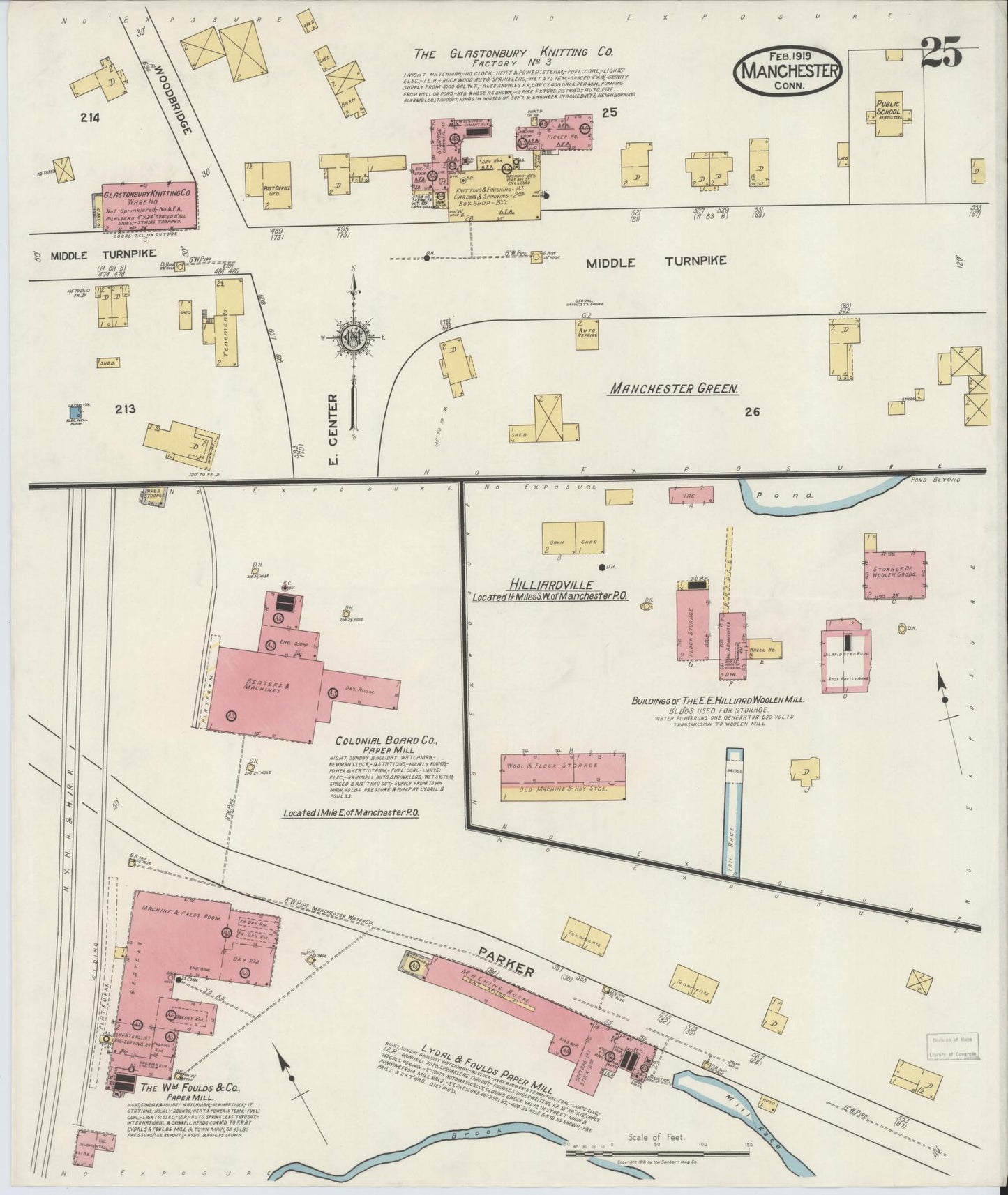 Sanborn Fire Insurance Map from Manchester, Hartford County, Connecticut (1919), Sheet #0025 - Complete Map Set gallery image, historic Sanborn map, vintage wall art, Connecticut Connecticut