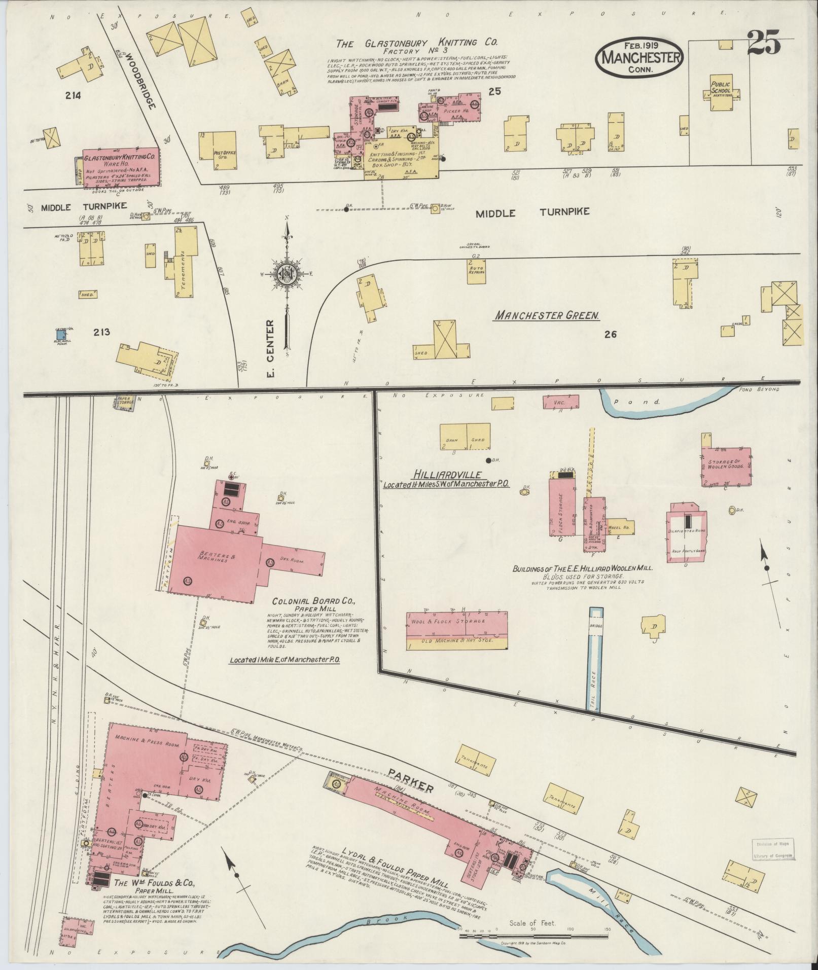 Sanborn Fire Insurance Map from Manchester, Hartford County, Connecticut (1919), Sheet #0025 - Complete Map Set gallery image, historic Sanborn map, vintage wall art, Connecticut Connecticut
