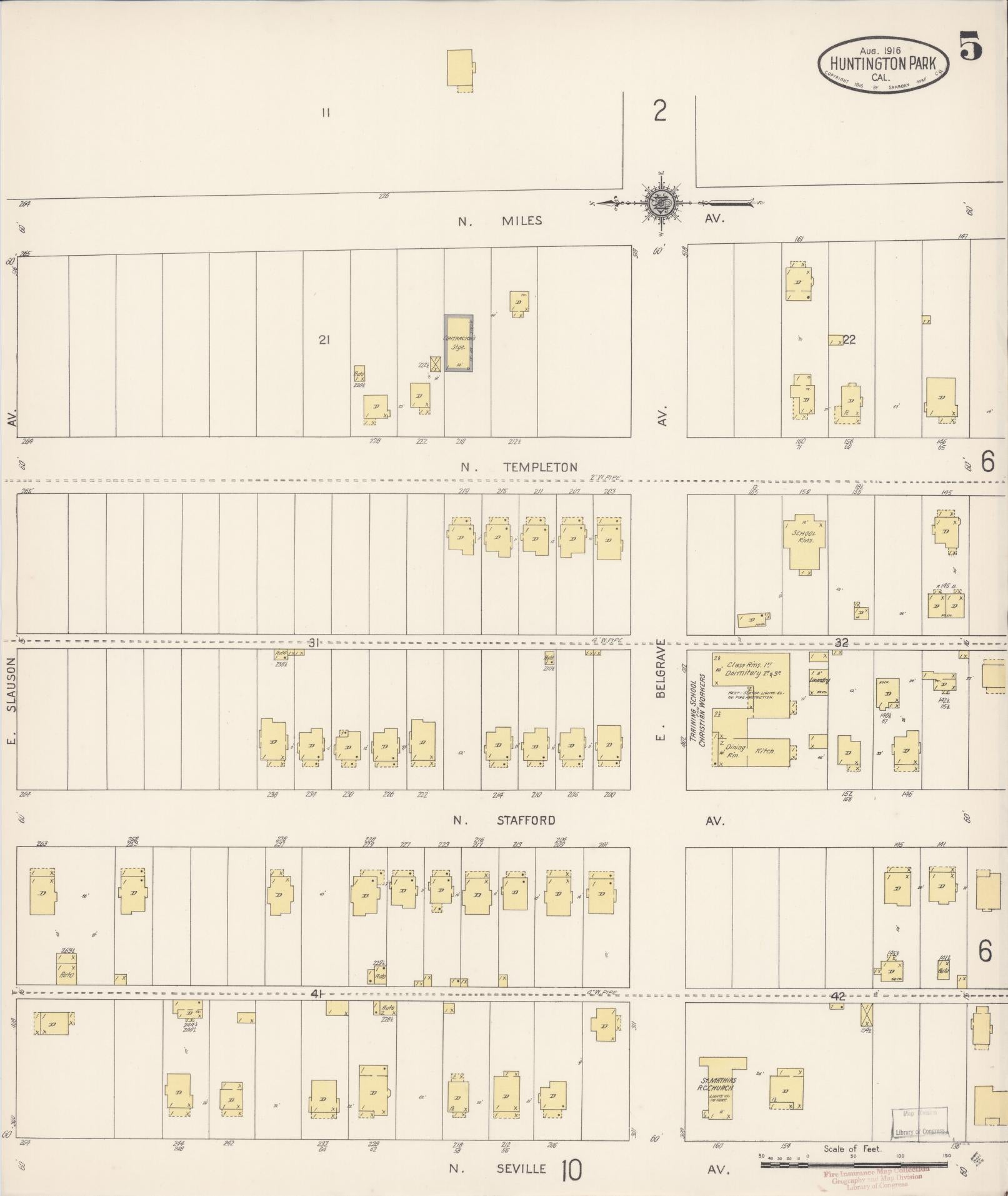 Sanborn Fire Insurance Map from Huntington Park, Los Angeles County, California (1916), Sheet #0005 - Historic Sanborn Fire Insurance Map Print, vintage old map wall art, antique decor, genealogy gift, California California map