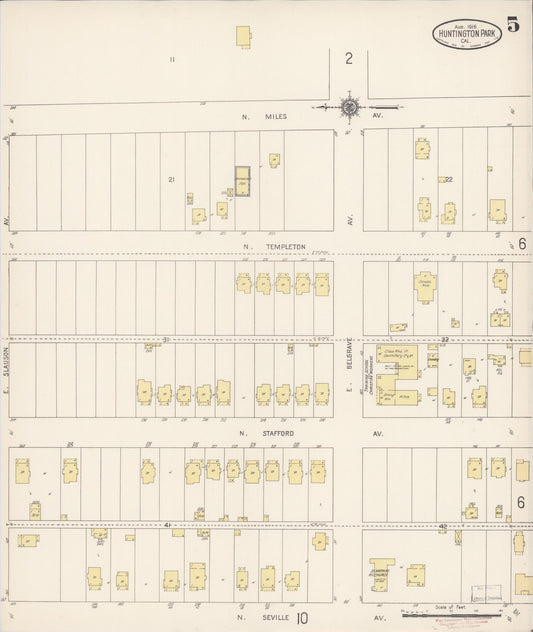 Sanborn Fire Insurance Map from Huntington Park, Los Angeles County, California (1916), Sheet #0005 - Historic Sanborn Fire Insurance Map Print, vintage old map wall art, antique decor, genealogy gift, California California map