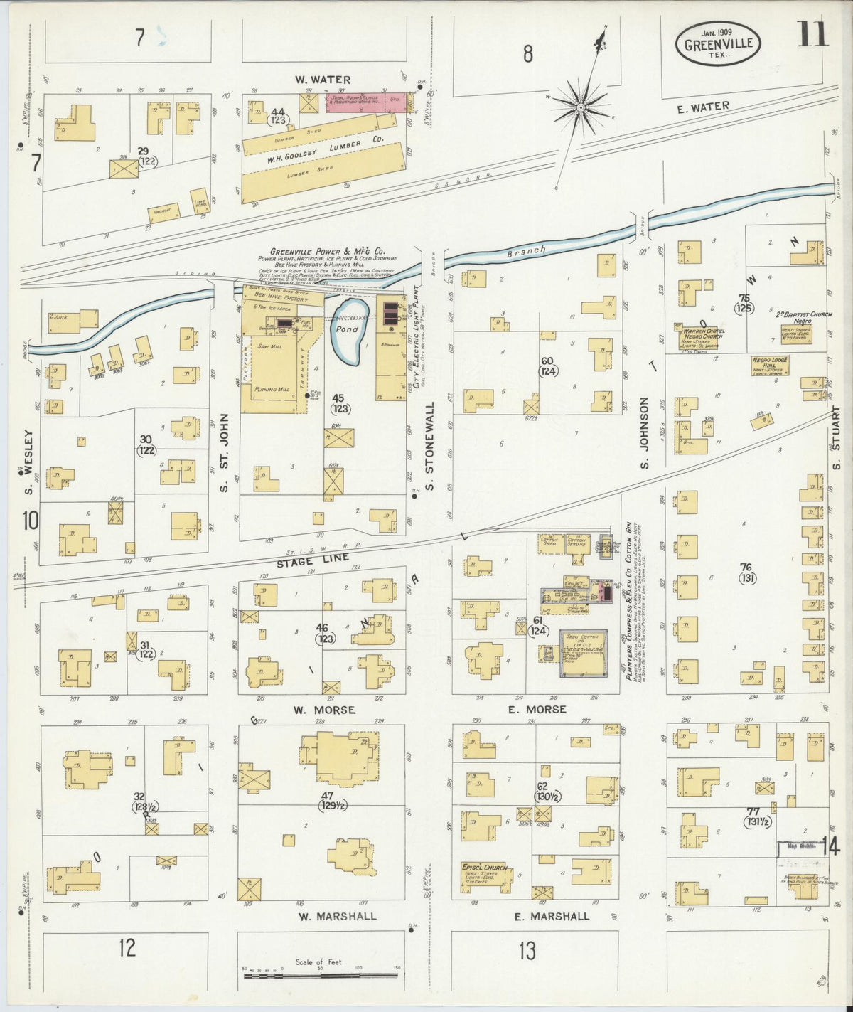 Sanborn Fire Insurance Map from Greenville, Hunt County, Texas (1909), Sheet #0011 - Complete Map Set gallery image, historic Sanborn map, vintage wall art, Texas Texas