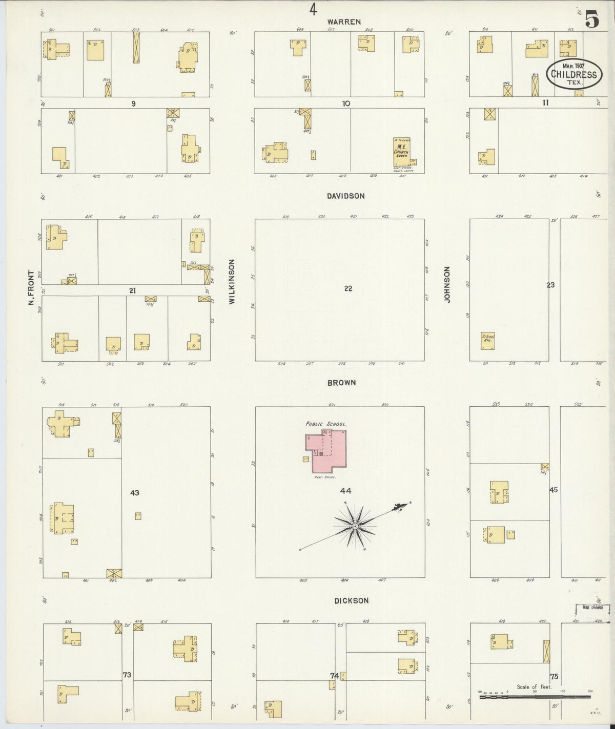 Sanborn Fire Insurance Map from Childress, Childress County, Texas (1907), Sheet #0005 - Historic Sanborn Fire Insurance Map Print, vintage old map wall art, antique decor, genealogy gift, Texas Texas map