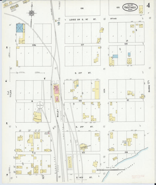 Sanborn Fire Insurance Map from Hastings, Dakota County, Minnesota (1910), Sheet #0004 - Historic Sanborn Fire Insurance Map Print, vintage old map wall art, antique decor, genealogy gift, Minnesota Minnesota map
