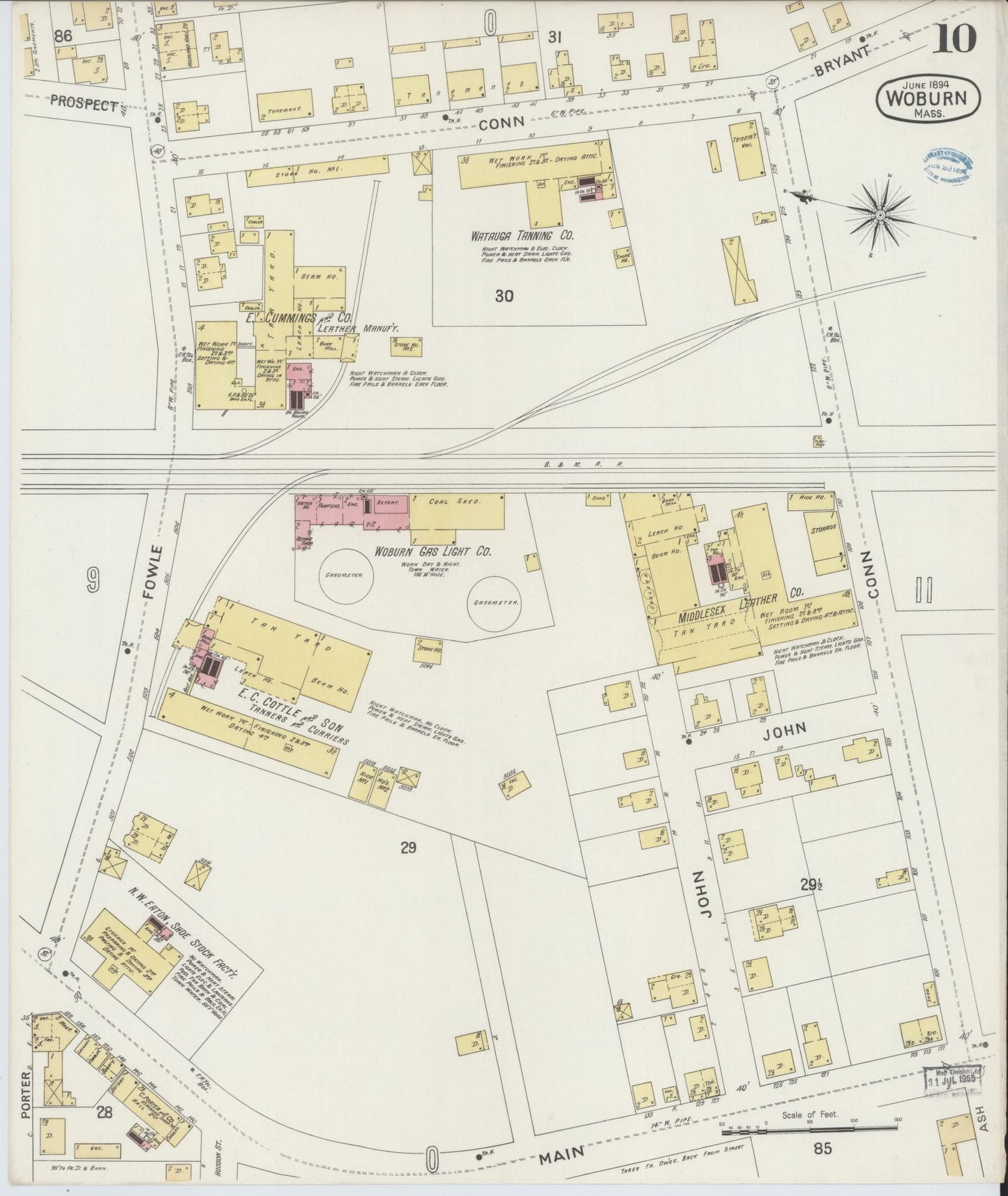 Sanborn Fire Insurance Map from Woburn, Middlesex County, Massachusetts (1894), Sheet #0010 - Complete Map Set gallery image, historic Sanborn map, vintage wall art, Massachusetts Massachusetts