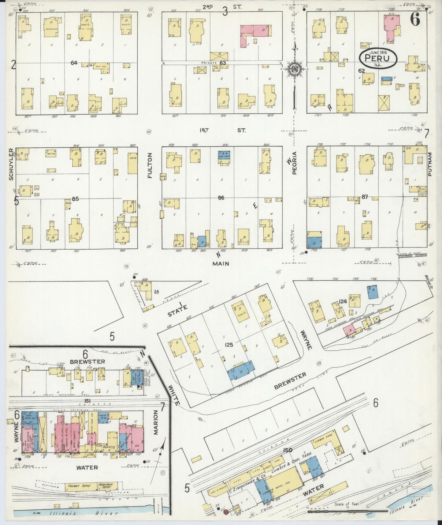 Sanborn Fire Insurance Map from Peru, La Salle County, Illinois (1916), Sheet #0006 - Complete Map Set gallery image, historic Sanborn map, vintage wall art, Illinois Illinois