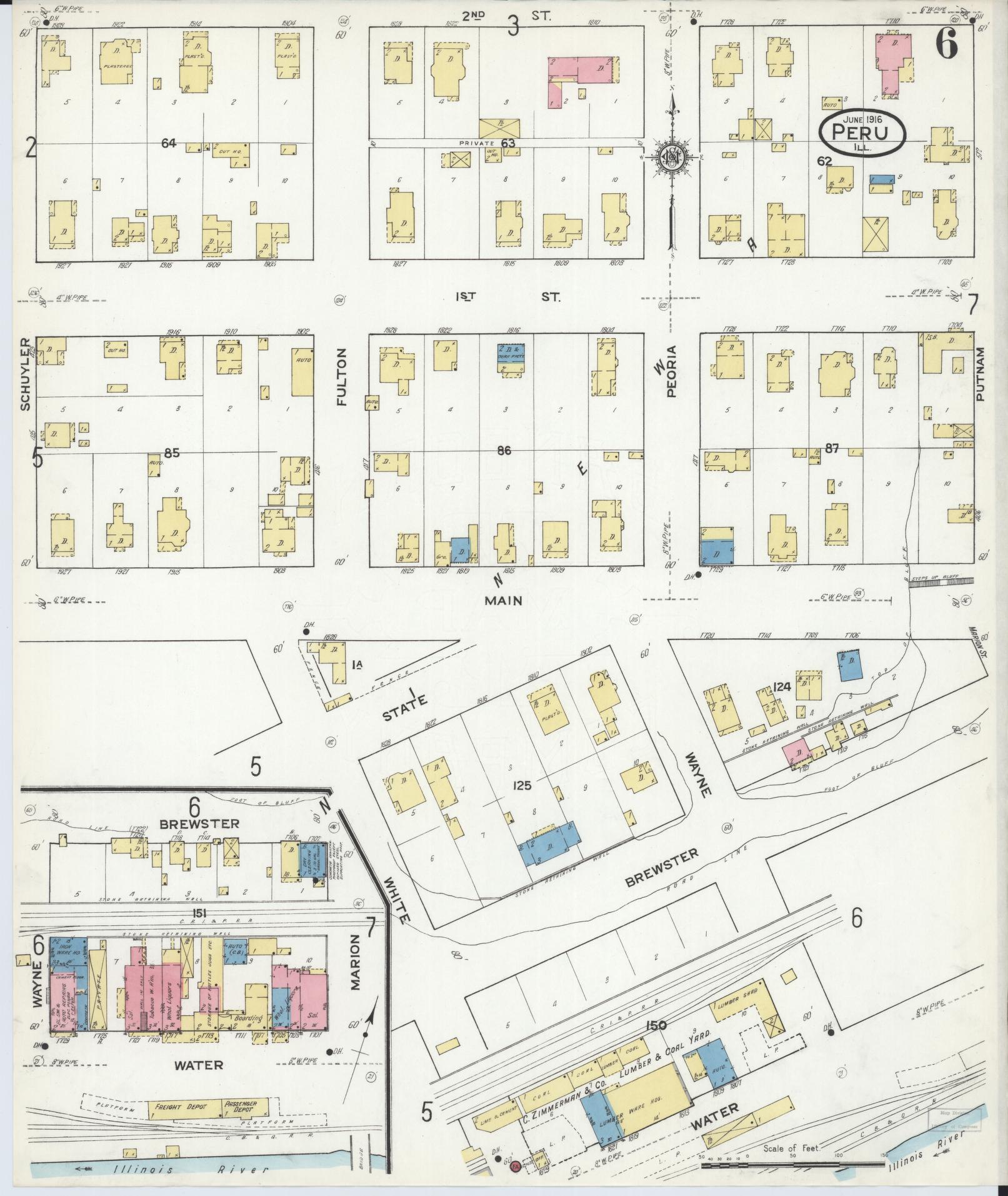 Sanborn Fire Insurance Map from Peru, La Salle County, Illinois (1916), Sheet #0006 - Complete Map Set gallery image, historic Sanborn map, vintage wall art, Illinois Illinois