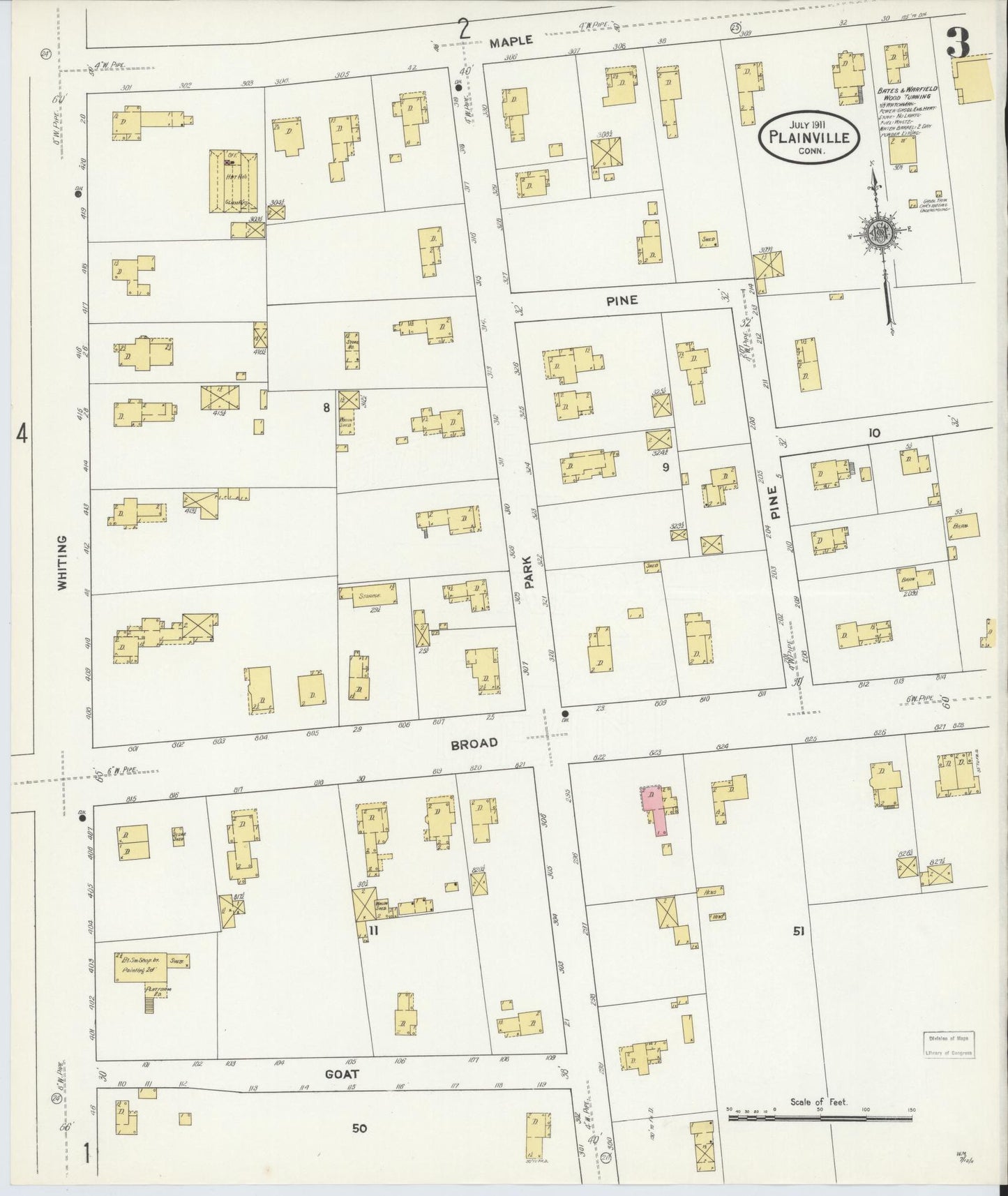 Sanborn Fire Insurance Map from Plainville, Hartford County, Connecticut (1911), Sheet #0003 - Historic Sanborn Fire Insurance Map Print, vintage old map wall art, antique decor, genealogy gift, Connecticut Connecticut map