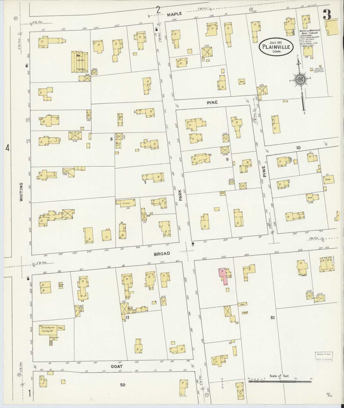 Sanborn Fire Insurance Map from Plainville, Hartford County, Connecticut (1911), Sheet #0003 - Historic Sanborn Fire Insurance Map Print, vintage old map wall art, antique decor, genealogy gift, Connecticut Connecticut map